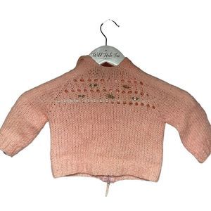 Handcrafted Peach Crochet Sweater Hoodie Zip Back 6-12 months